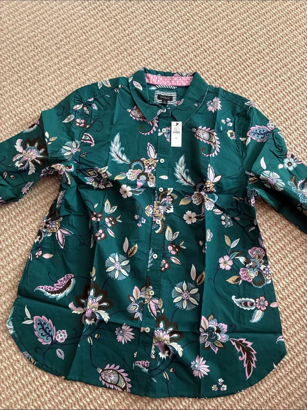 XL Talbots Womens Teal Floral Button-Down Shirt - Picture 1 of 5